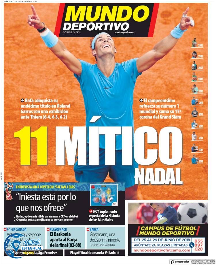 روزنامه موندو دپورتیوو دوشنبه 21 خرداد 1397