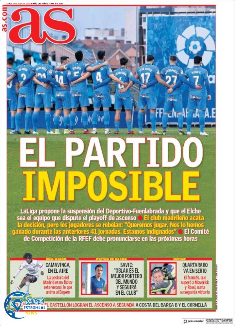 روزنامه ورزشی آاس دوشنبه 6 مرداد 1399