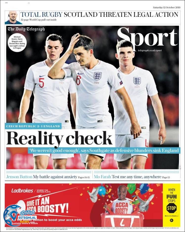 روزنامه ورزشی تلگراف اسپورت شنبه 20 مهر 1398