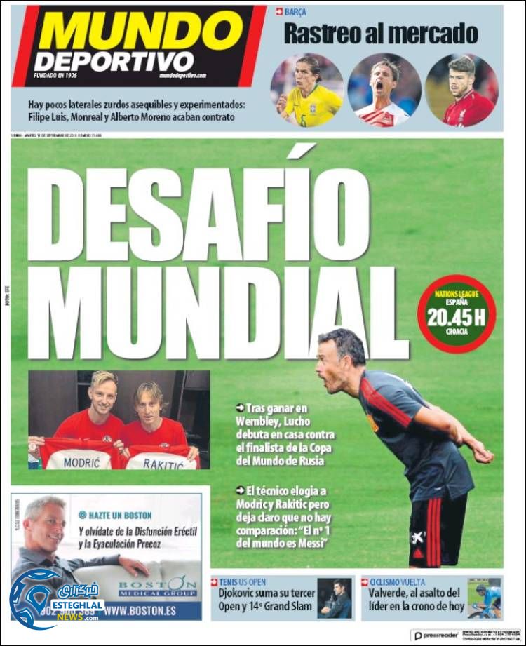 روزنامه ورزشی موندو دپورتیوو سه شنبه 20 شهریور 1397