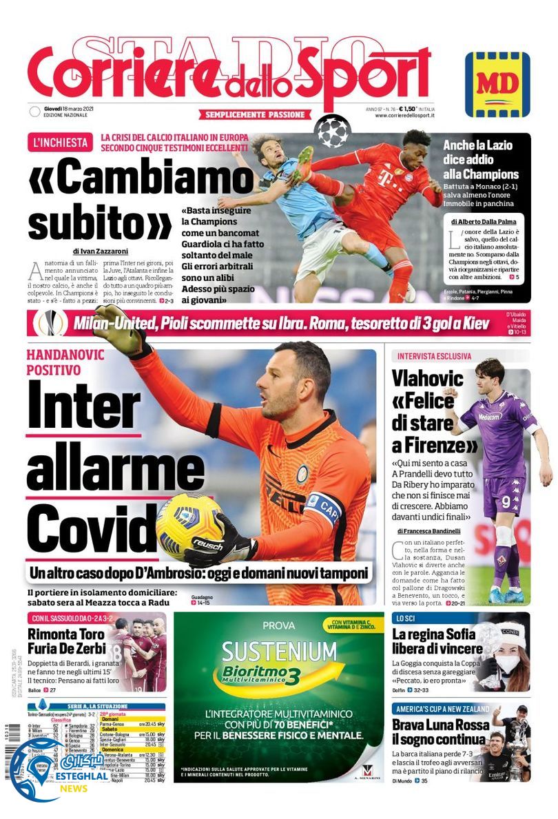 روزنامه ورزشی کوریره دلو اسپورت پنجشنبه 28 اسفند 1399