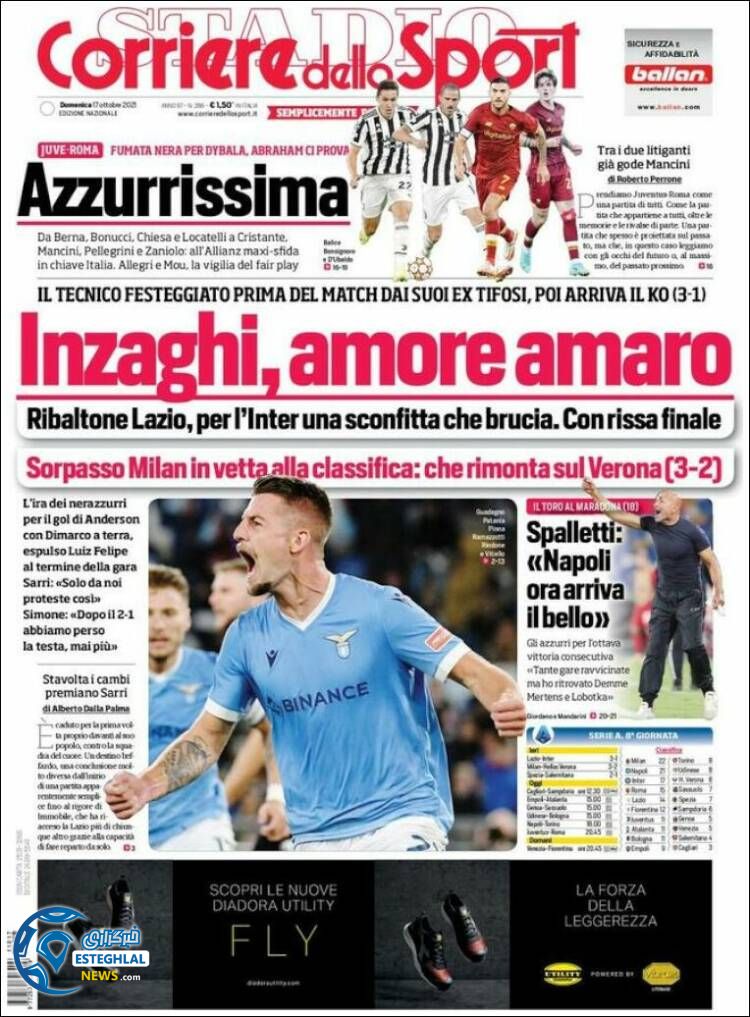 روزنامه ورزشی کوریره دلو اسپورت یکشنبه 25 مهر 1400