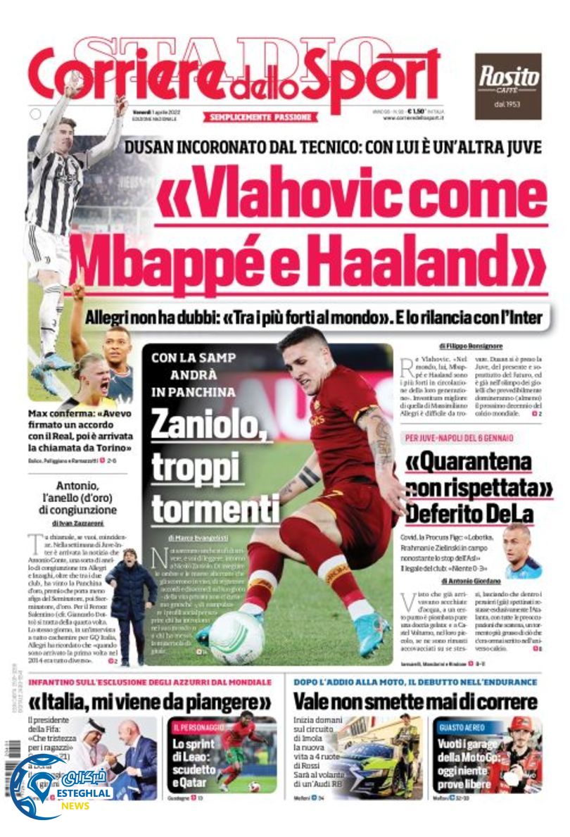 روزنامه ورزشی کوریره دلو اسپورت جمعه 12 فروردین 1401