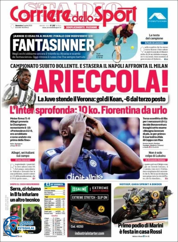 روزنامه ورزشی کوریره دلو اسپورت یکشنبه 13 فروردین 1402 