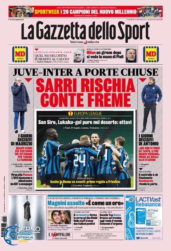 روزنامه ورزشی گاتزتا دلو اسپورت جمعه 9 اسفند 1398