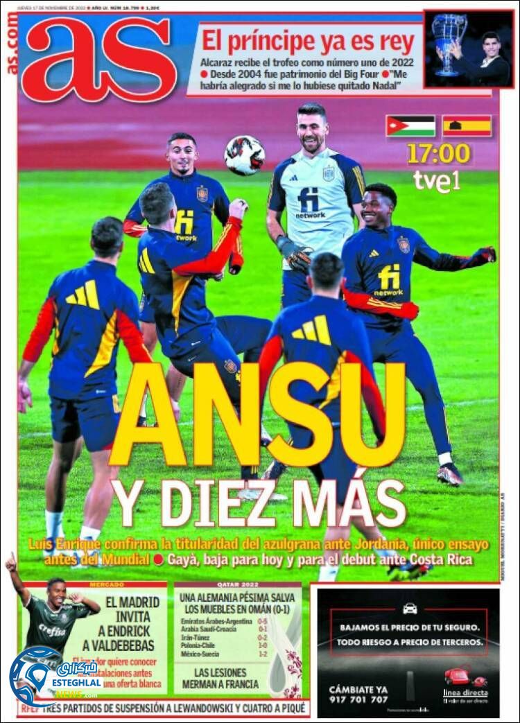 روزنامه ورزشی آ اس پنجشنبه 26 آبان 1401 