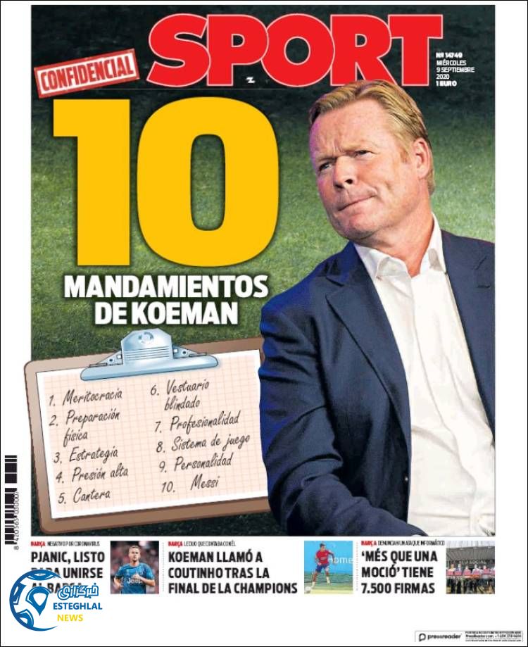 روزنامه ورزشی اسپورت چهارشنبه 19 شهریور 1399