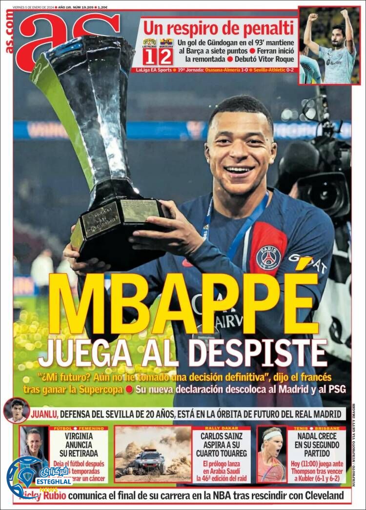 روزنامه ورزشی آ اس جمعه 15 دی 1402 