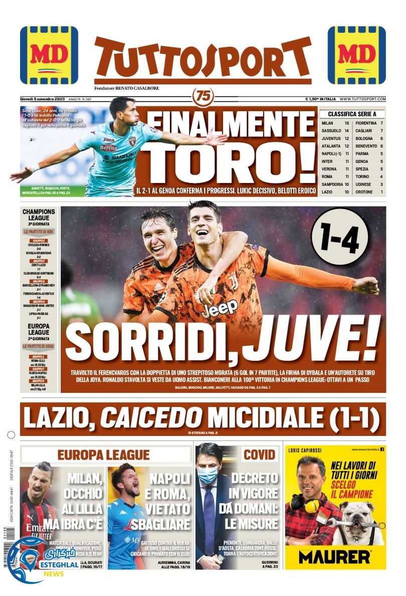 روزنامه ورزشی توتو اسپورت پنجشنبه 15 آبان 1399