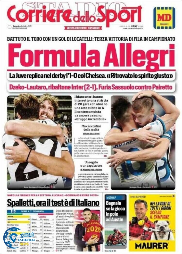 روزنامه ورزشی کوریره دلو اسپورت یکشنبه 11 مهر 1400