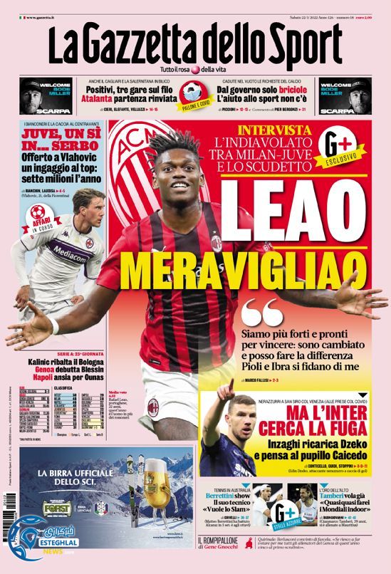 روزنامه ورزشی گاتزتا دلو اسپورت شنبه 2 بهمن 1400