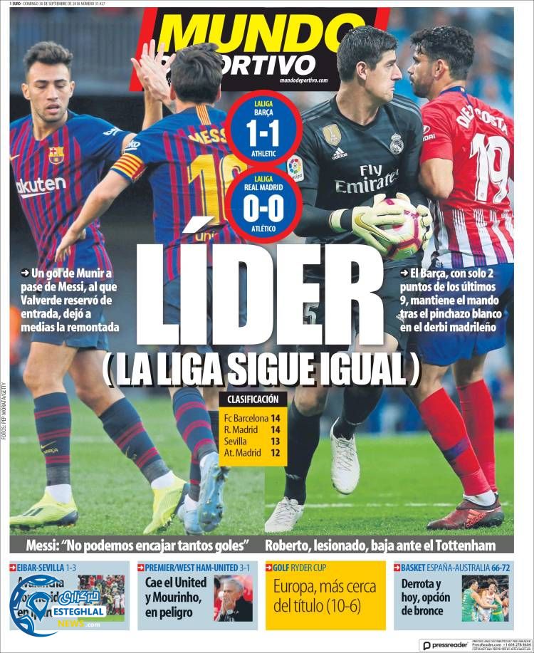 روزنامه ورزشی موندو دپورتیوو یکشنبه 8 مهر 1397