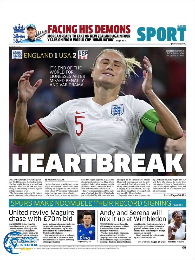 روزنامه ورزشی مترو اسپورت چهارشنبه 12 تیر 1398