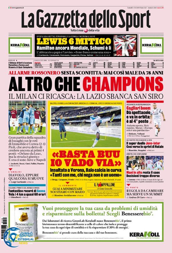 روزنامه ورزشی گاتزتا دلو اسپورت دوشنبه 13 آبان 1398