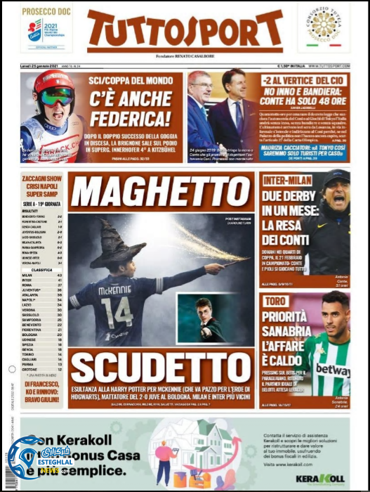 روزنامه ورزشی توتو اسپورت دوشنبه 6 بهمن 1399