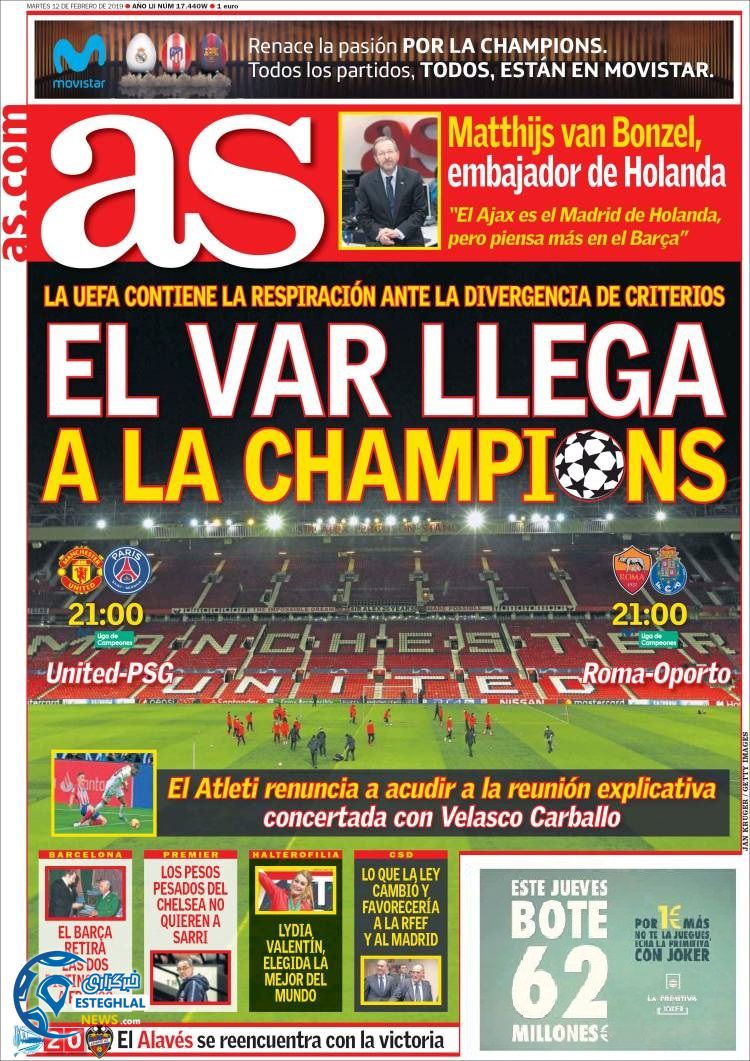 روزنامه ورزشی آ اس سه شنبه 23 بهمن 1397