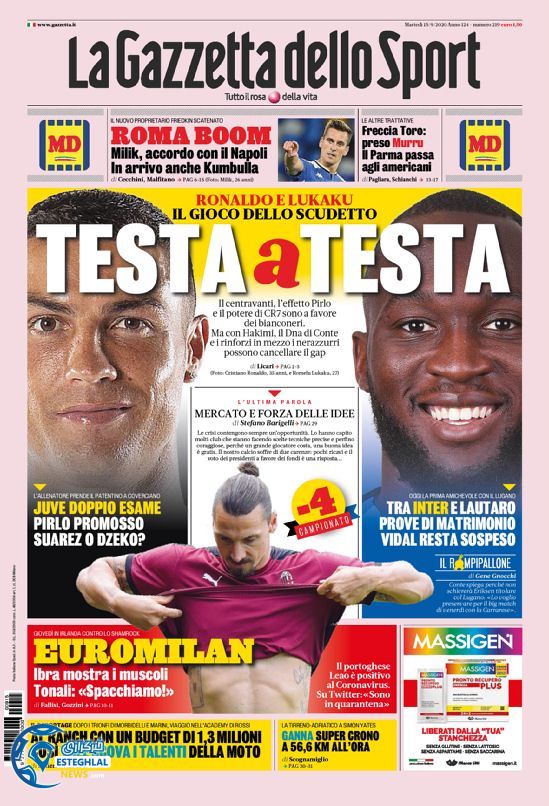 روزنامه  ورزشی گاتزتا دلو اسپورت سه شنبه 25 شهریور 1399