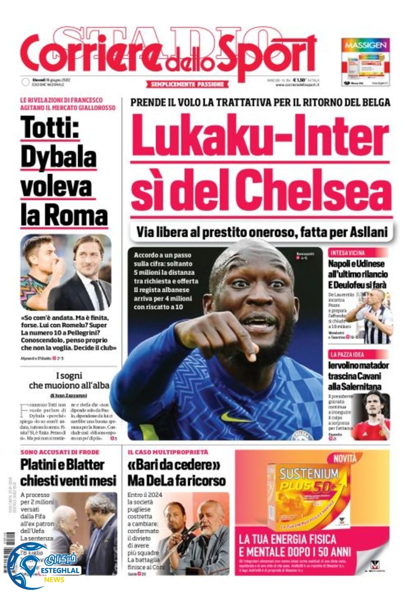 روزنامه ورزشی کوریره دلو اسپورت پنجشنبه 26 خرداد 1401