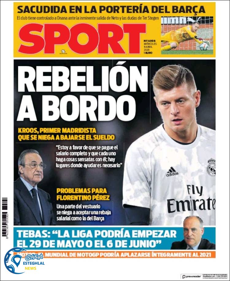 روزنامه ورزشی اسپورت چهارشنبه 20 فروردین 1399