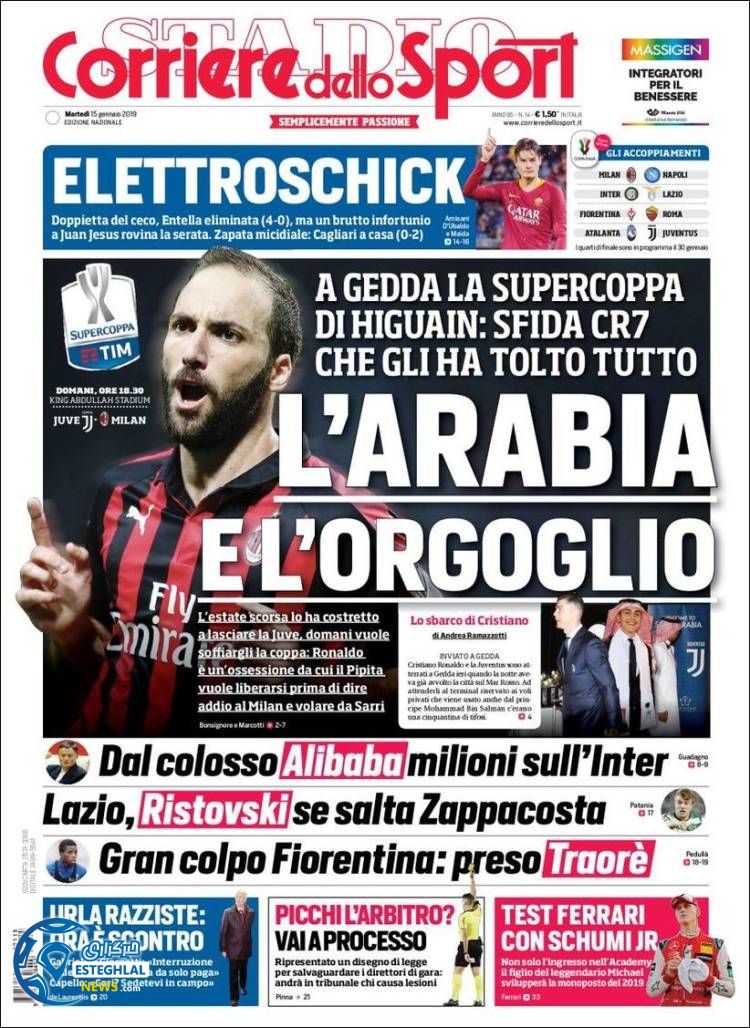 روزنامه ورزشی کوریره دلو اسپورت سه شنبه 25 دی 1397