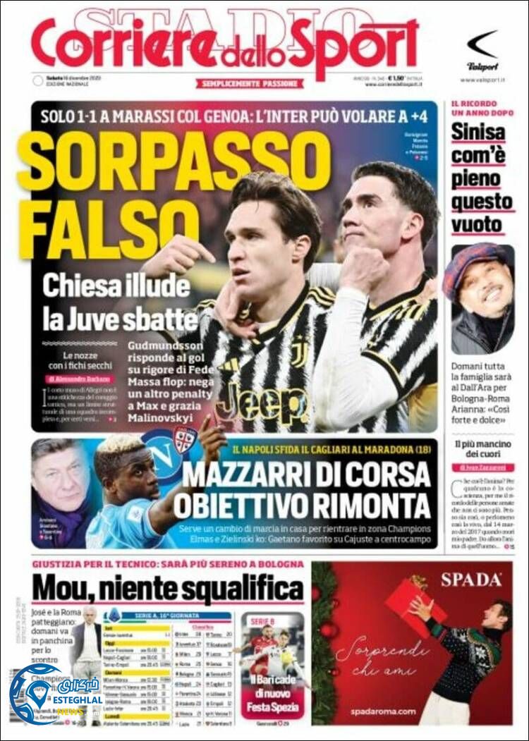 روزنامه ورزشی کوریره دلو اسپورت شنبه 25 آذر 1402 