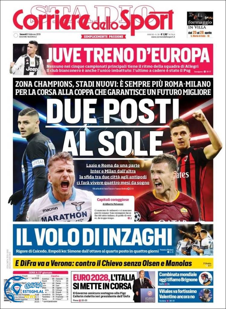 روزنامه ورزشی کوریره دلو اسپورت جمعه 19 بهمن 1397