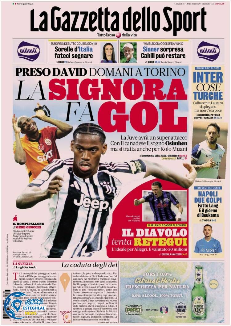 روزنامه ورزشی گاتزتا دلو اسپورت پنجشنبه 12 تیر 1404 