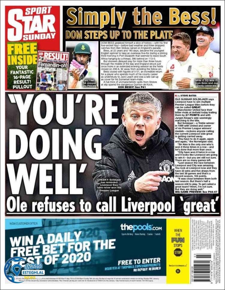 روزنامه ورزشی استار اسپورت یکشنبه 29 دی 1398