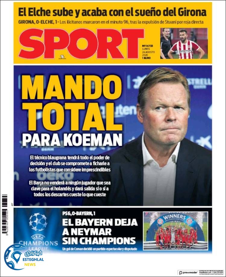 روزنامه ورزشی اسپورت دوشنبه 3 شهریور 1399