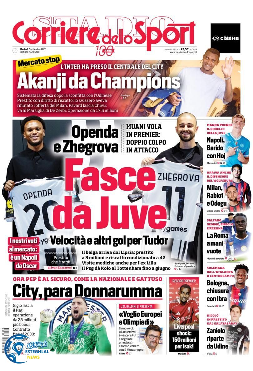 روزنامه ورزشی کوریره دلو اسپورت سه شنبه 11 شهریور 1404  