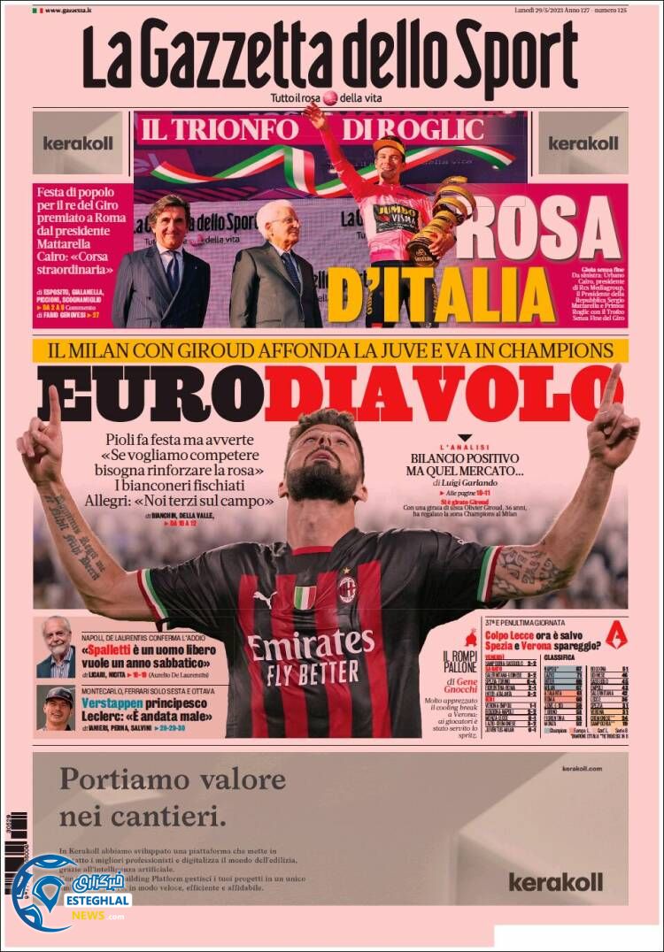 روزنامه ورزشی گاتزتا دلو اسپورت دوشنبه 8 خرداد 1402 