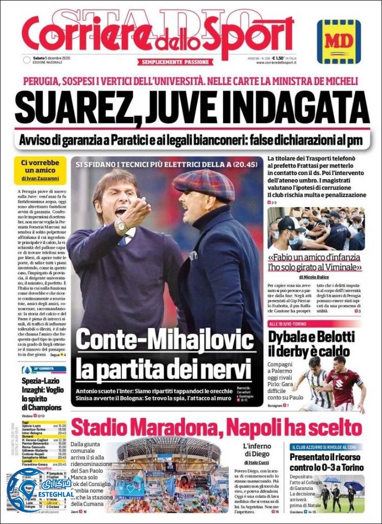 روزنامه ورزشی کوریره دلو اسپورت شنبه 15 آذر 1399