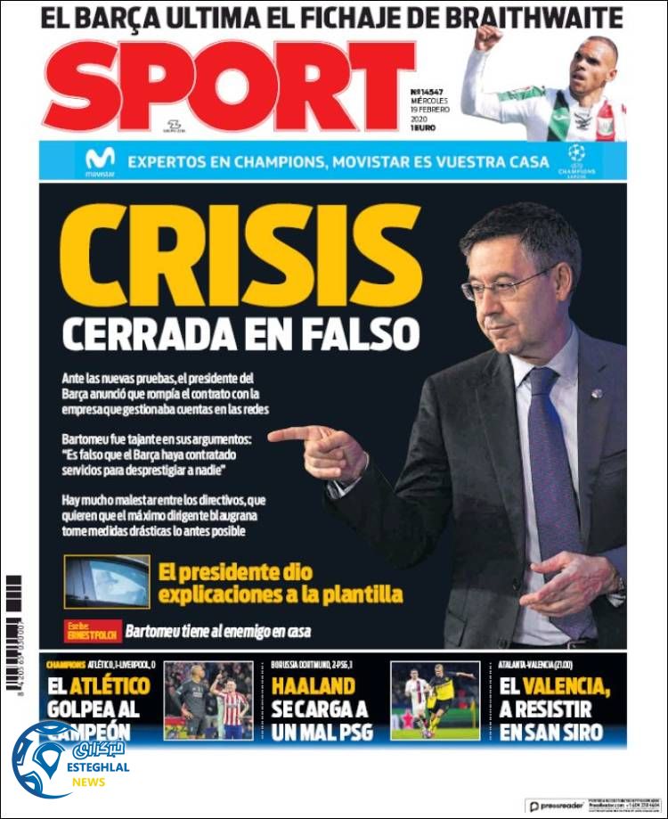 روزنامه ورزشی اسپورت چهارشنبه 30 بهمن 1398