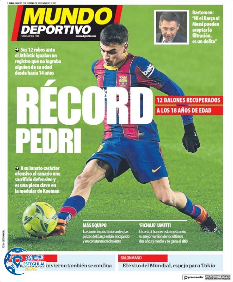 روزنامه ورزشی موندو دپورتیوو سه شنبه 14 بهمن 1399