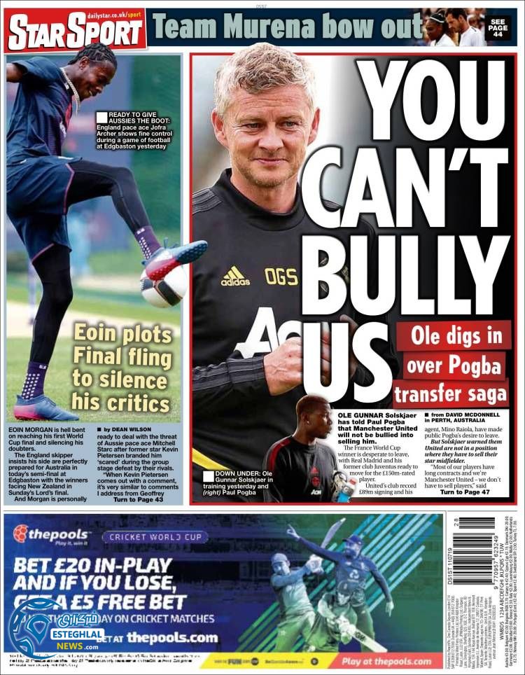 روزنامه ورزشی استار اسپورت پنجشنبه 20 تیر 1398