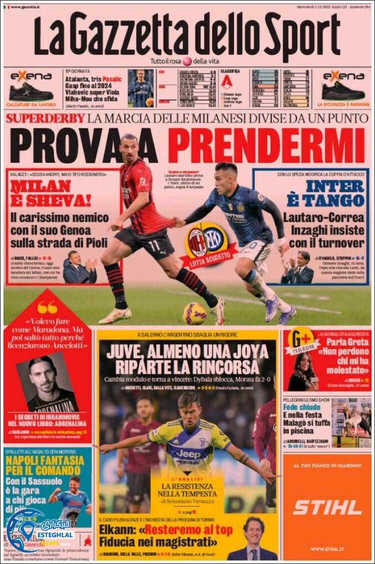 روزنامه ورزشی گاتزتا دلو اسپورت چهارشنبه 10 آذر 1400