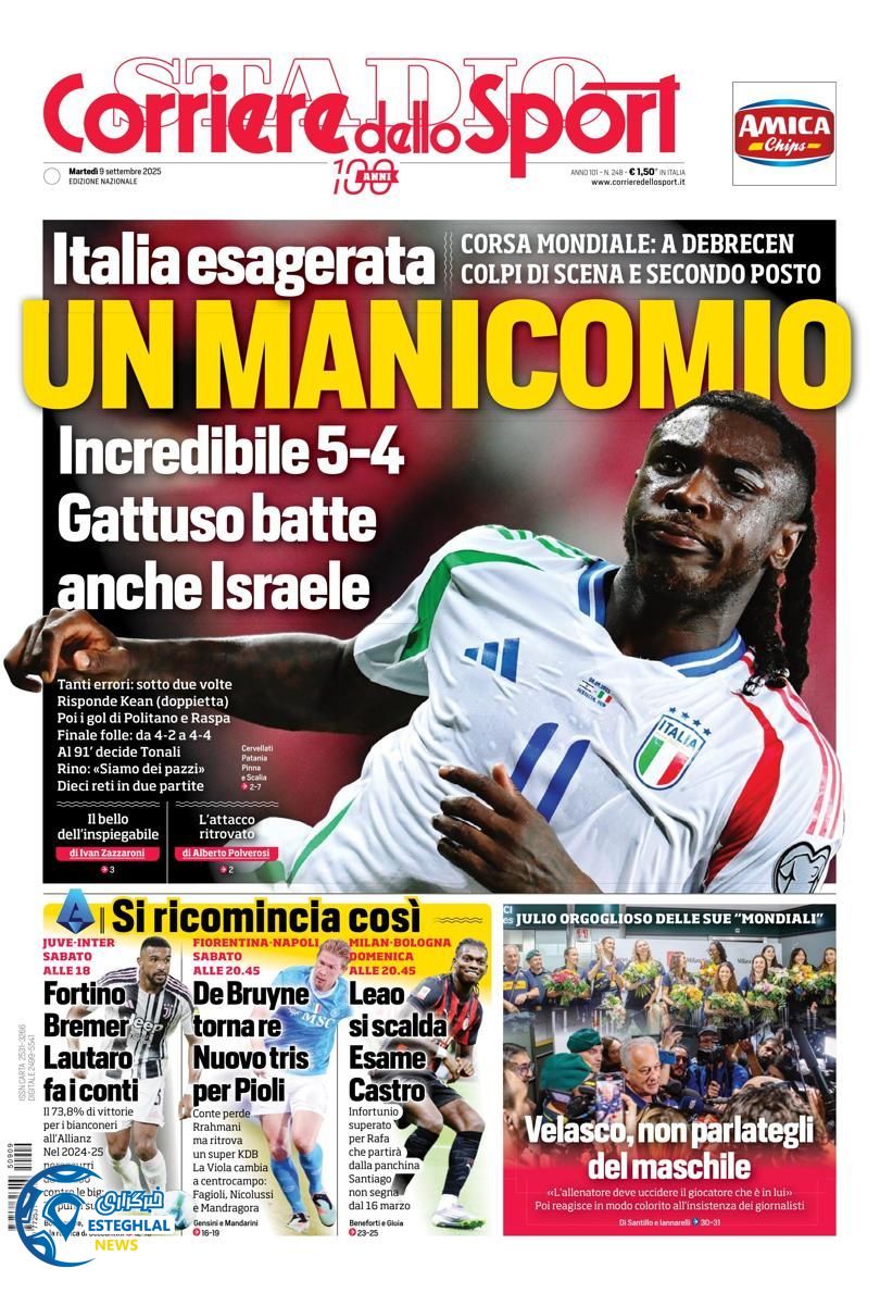 روزنامه ورزشی کوریره دلو اسپورت سه شنبه 18 شهریور 1404 