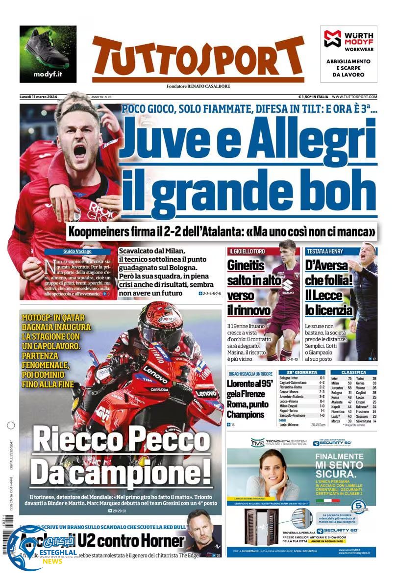 روزنامه ورزشی توتو اسپورت دوشنبه 21 اسفند 1402 