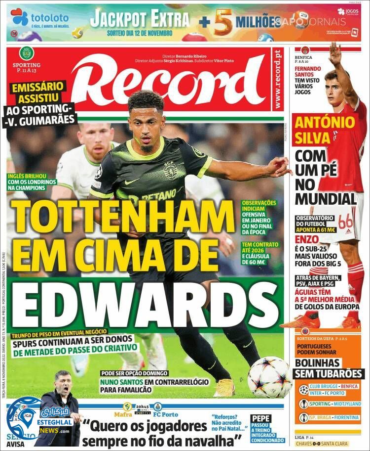 روزنامه ورزشی رکورد سه شنبه 17 آبان 1401 