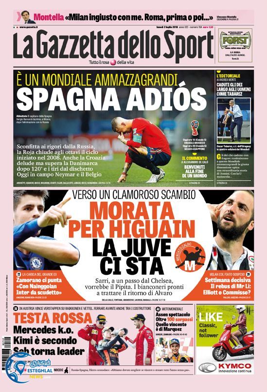 روزنامه گاتزتا دلو اسپورت دوشنبه 11 تیر 1397