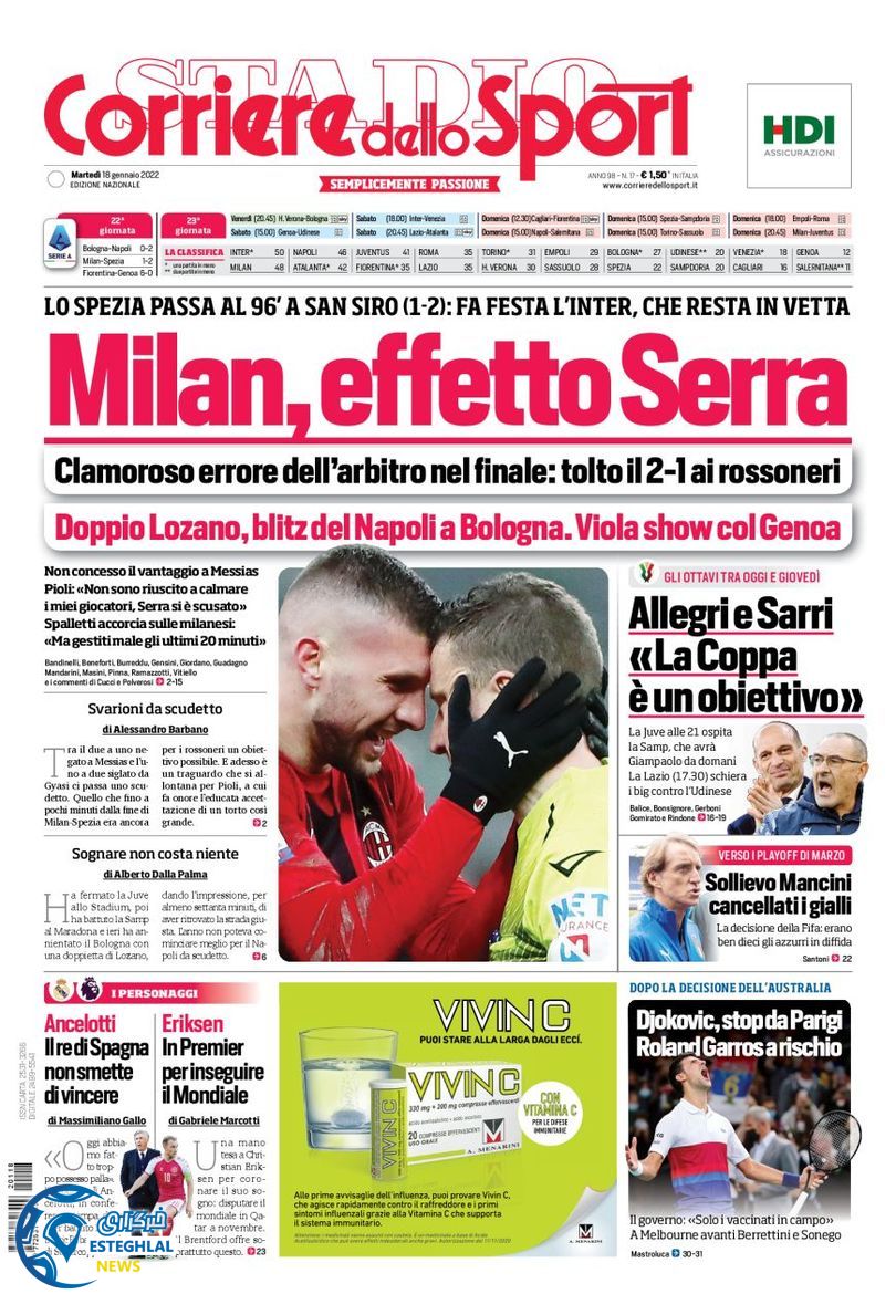 روزنامه ورزشی کوریره دلو اسپورت سه شنبه 28 دی 1400