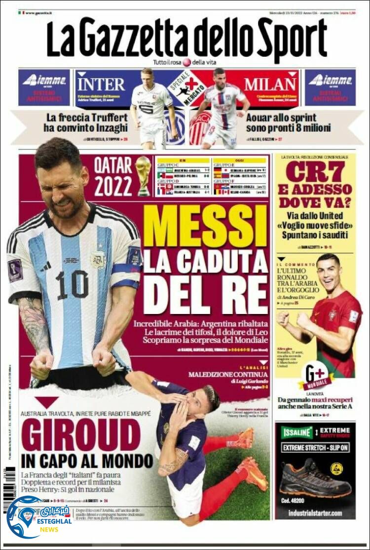 روزنامه ورزشی گاتزتا دلو اسپورت چهارشنبه 2 آذر 1401 