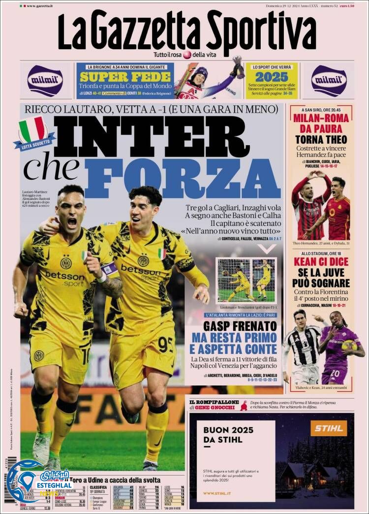 روزنامه ورزشی گاتزتا دلو اسپورت یکشنبه 9 دی 1403 