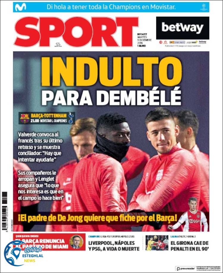 روزنامه ورزشی اسپورت سه شنبه 20 آذر 1397