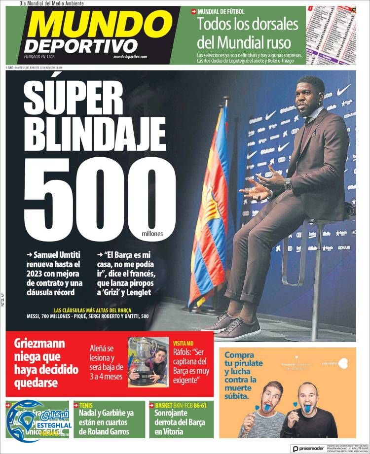 روزنامه ورزشی موندو دپورتیوو سه شنبه 15 خرداد 1397