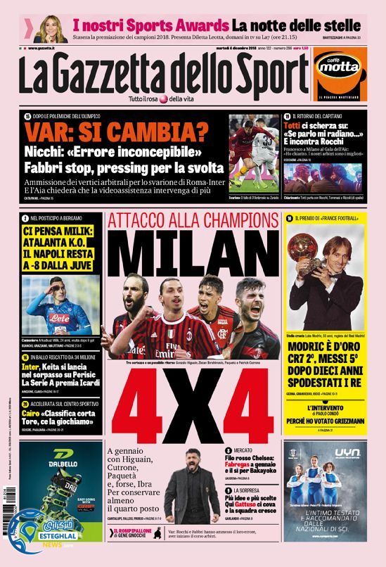 روزنامه ورزشی گاتزتا دلو اسپورت سه شنبه 13 آذر 1397