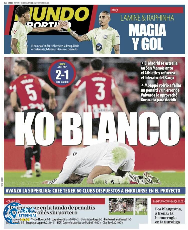 روزنامه ورزشی موندو دپورتیوو پنجشنبه 15 آذر 1403 