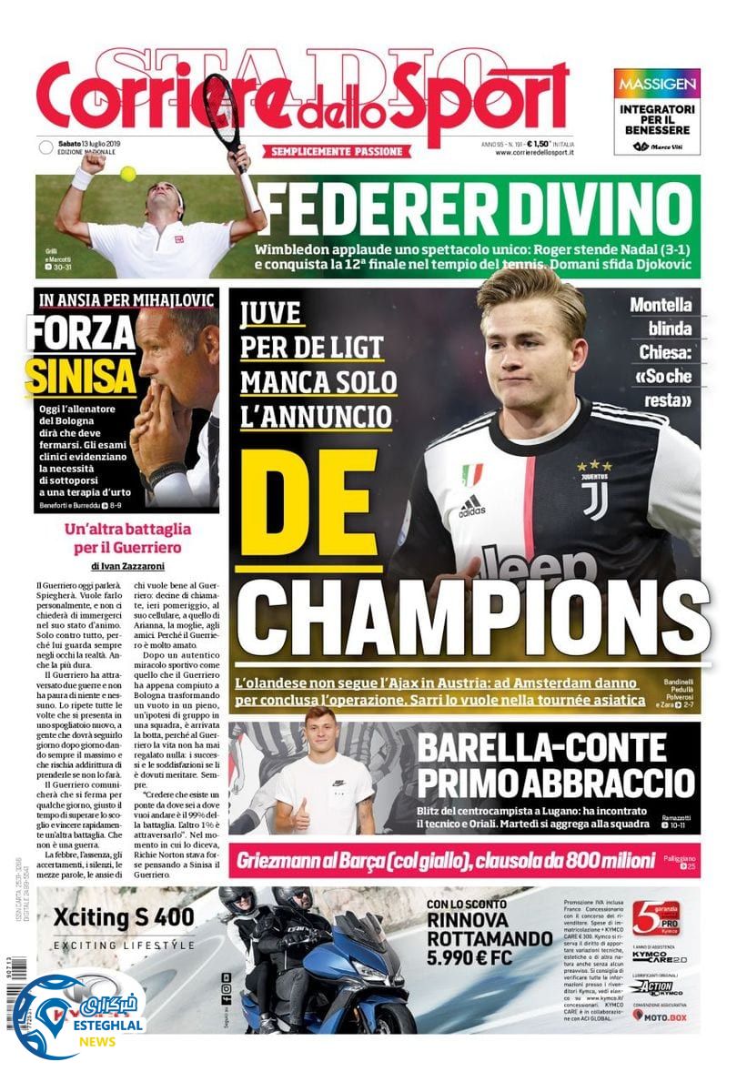 روزنامه ورزشی کوریره دلو اسپورت شنبه 22 تیر 1398