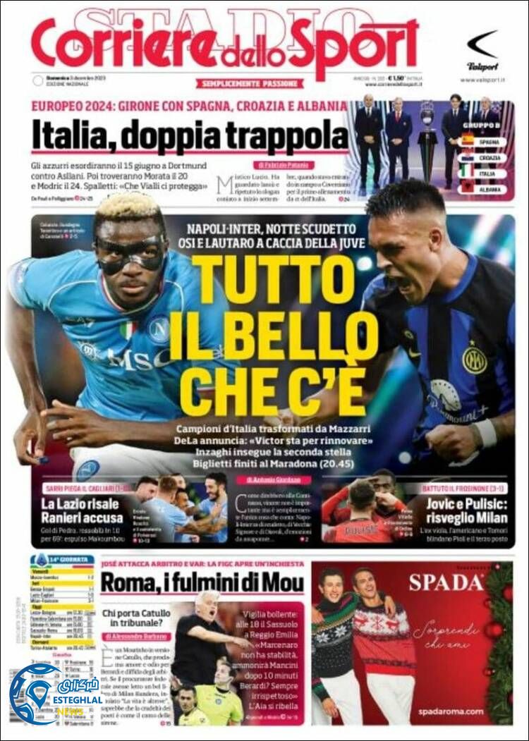 روزنامه ورزشی کوریره دلواسپورت یکشنبه 12 آذر 1402 