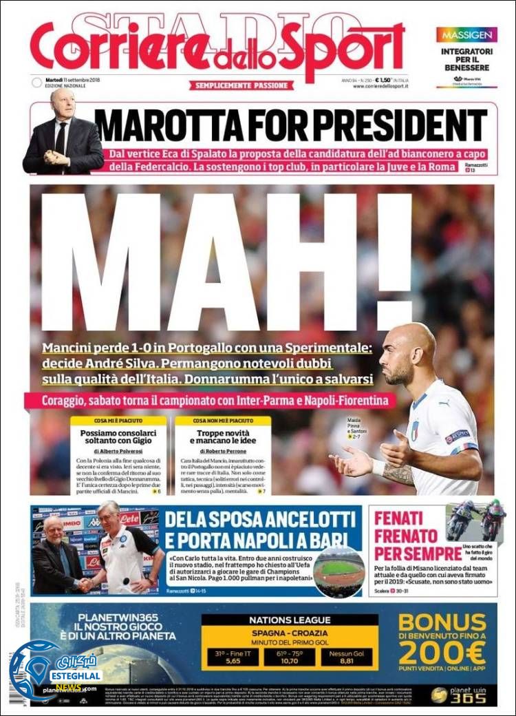 روزنامه ورزشی کوریره دلو اسپورت سه شنبه 20 شهریور 1397